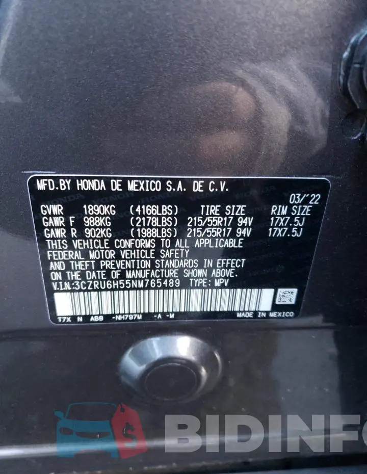3CZRU6H55NM765489 Photo# 10