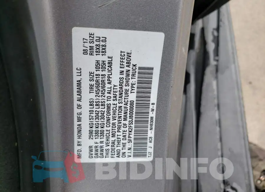 5FPYK2F53JB000080 Photo# 10