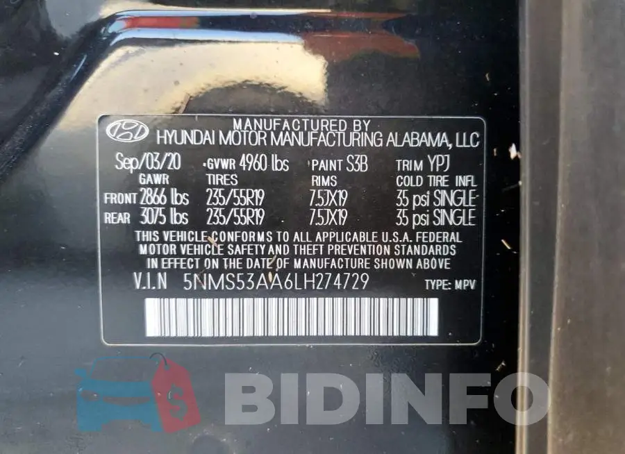 5NMS53AA6LH274729 Photo# 10