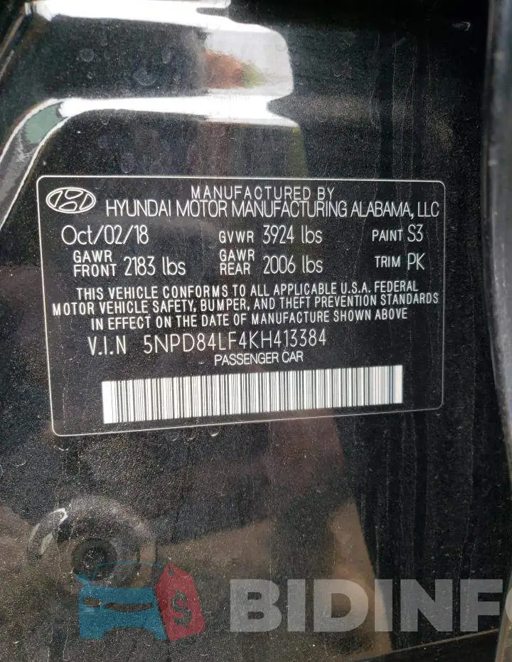 5NPD84LF4KH413384 Photo# 10