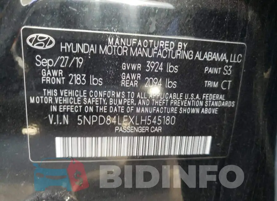 5NPD84LFXLH545180 Photo# 10