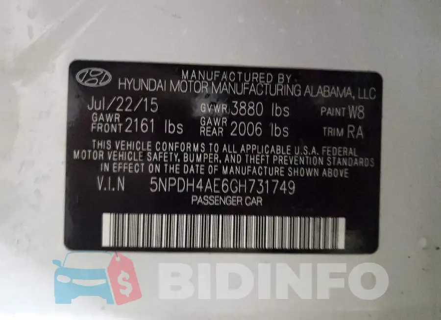 5NPDH4AE6GH731749 Photo# 12