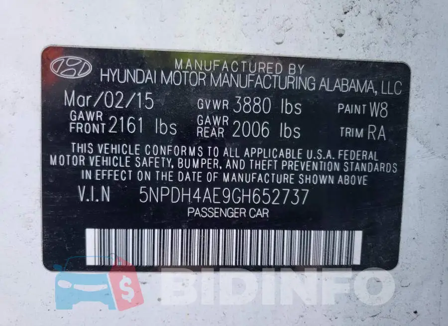 5NPDH4AE9GH652737 Photo# 10