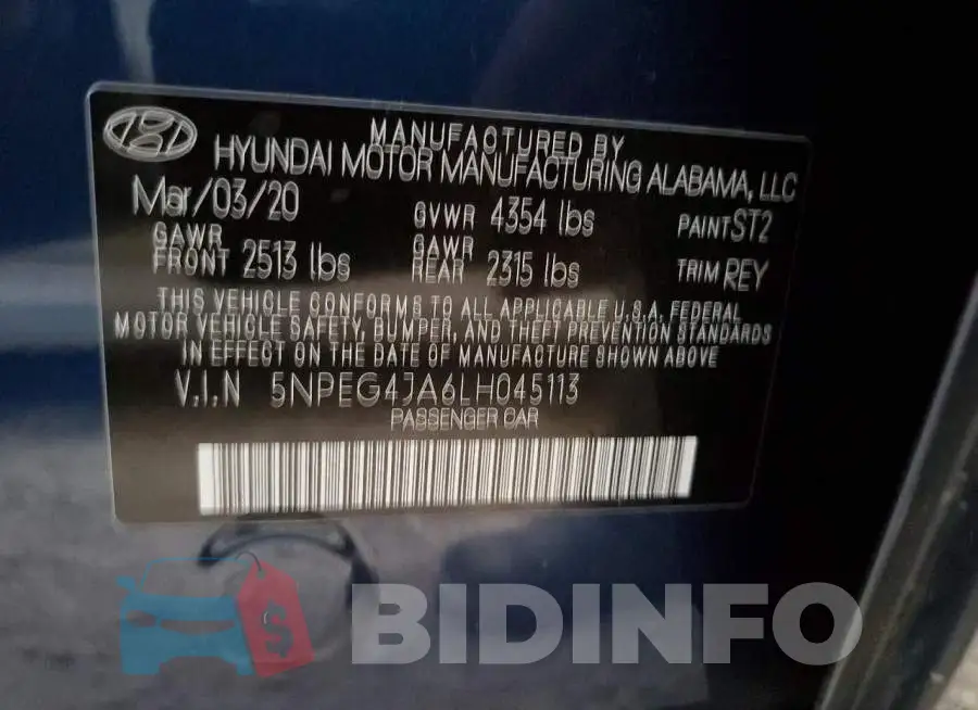 5NPEG4JA6LH045113 Photo# 10