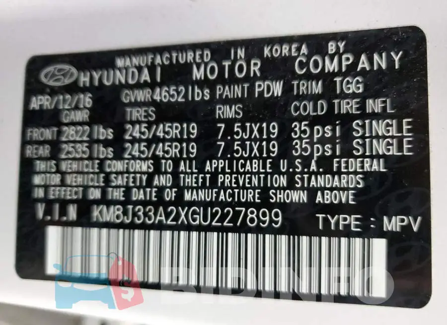 KM8J33A2XGU227899 Photo# 13