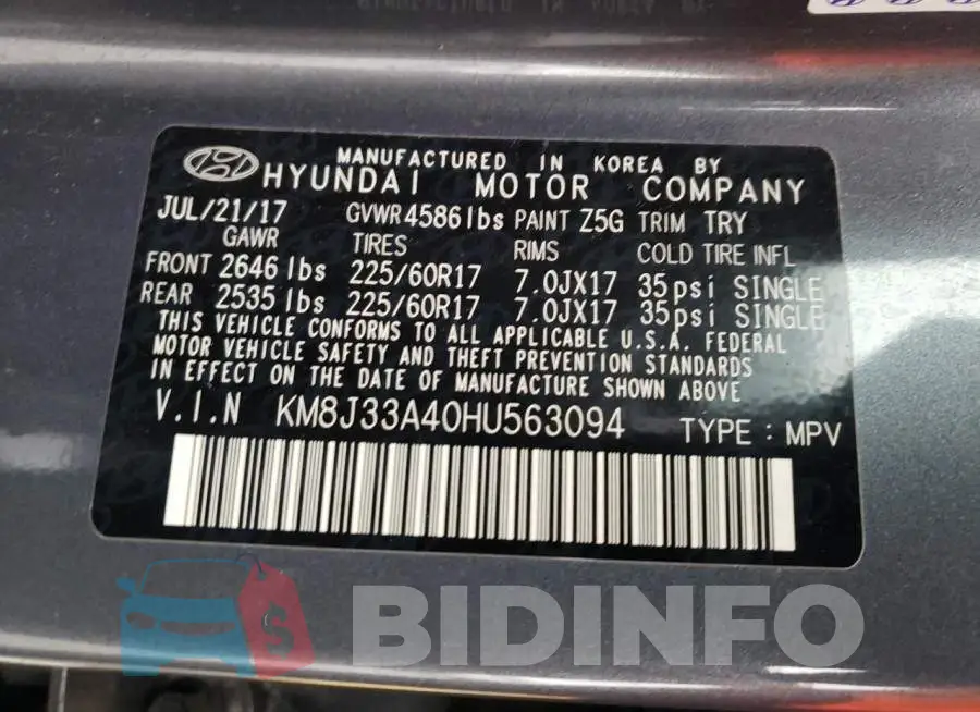 KM8J33A40HU563094 Photo# 10