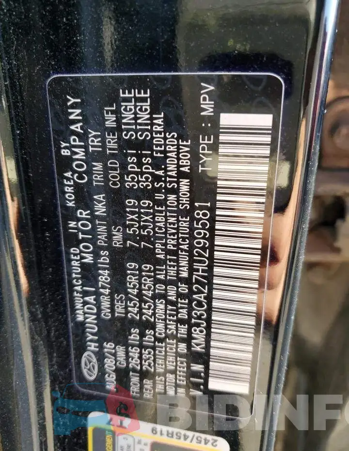 KM8J3CA27HU299581 Photo# 10