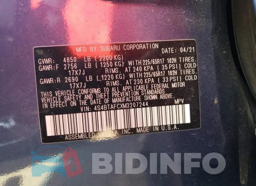 4S4BTAFCXM3207244 Photo# 10