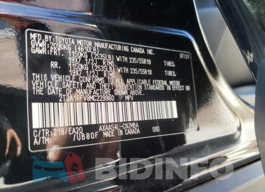 2T3A1RFV8MC229960 Photo# 10