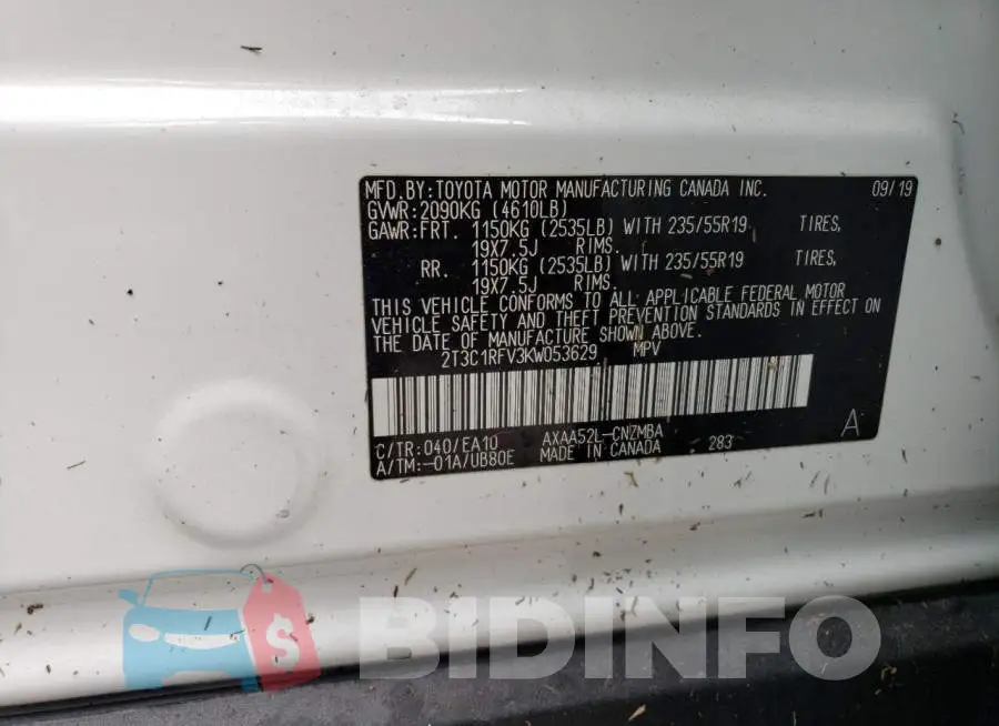2T3C1RFV3KW053629 Photo# 10