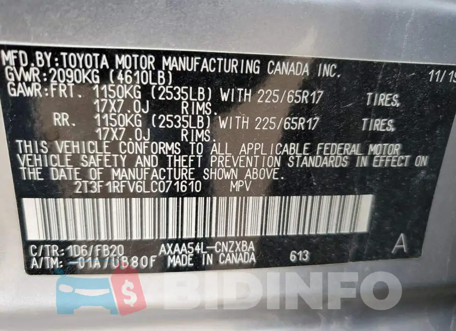 2T3F1RFV6LC071610 Photo# 10
