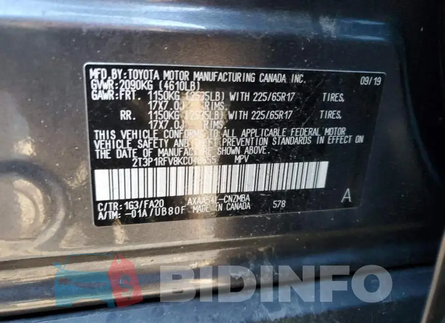 2T3P1RFV8KC048655 Photo# 10