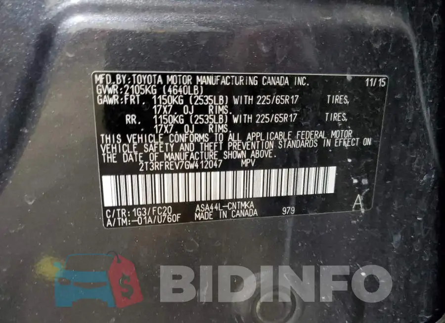 2T3RFREV7GW412047 Photo# 10