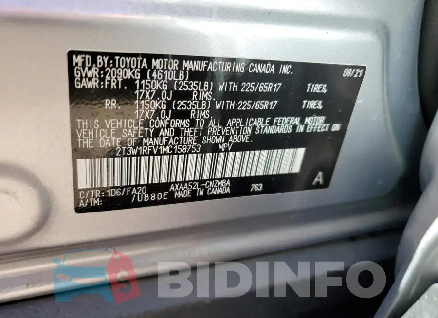 2T3W1RFV1MC158753 Photo# 10