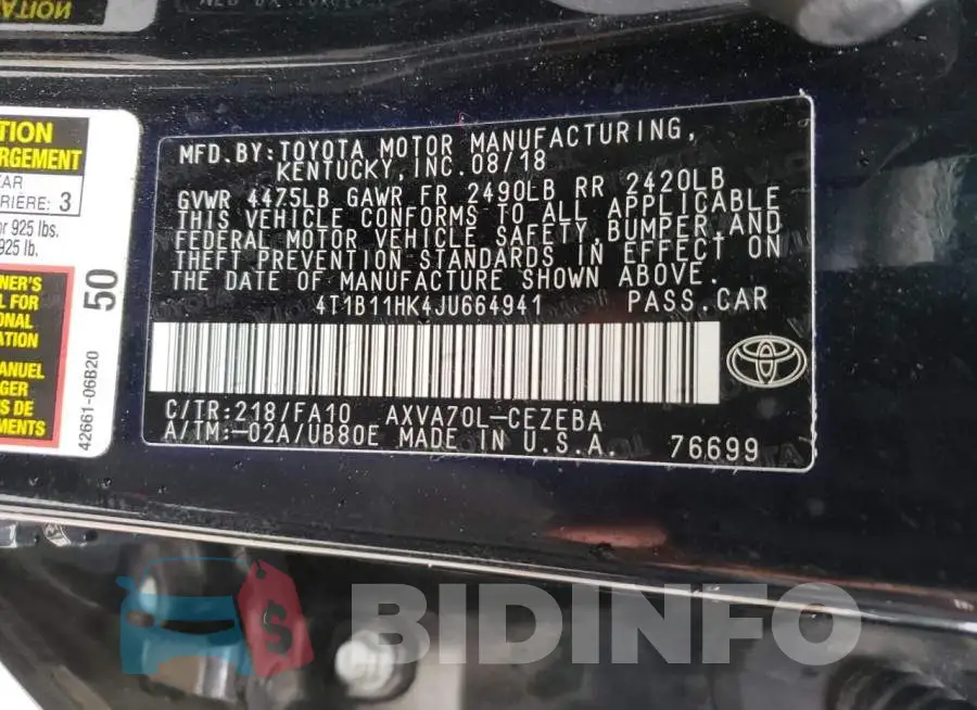 4T1B11HK4JU664941 Photo# 10