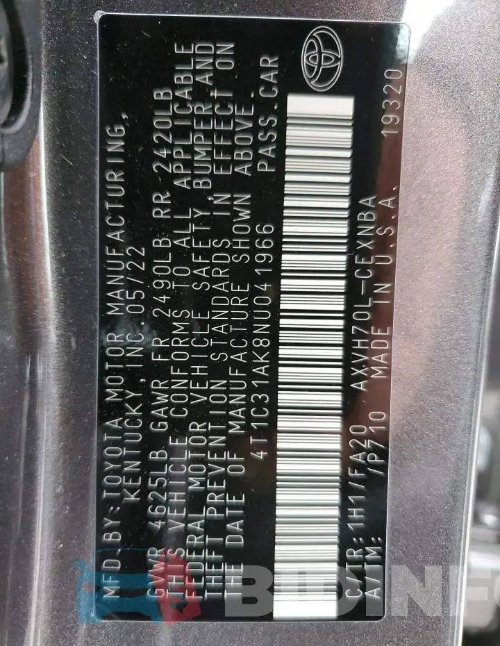 4T1C31AK8NU041966 Photo# 10