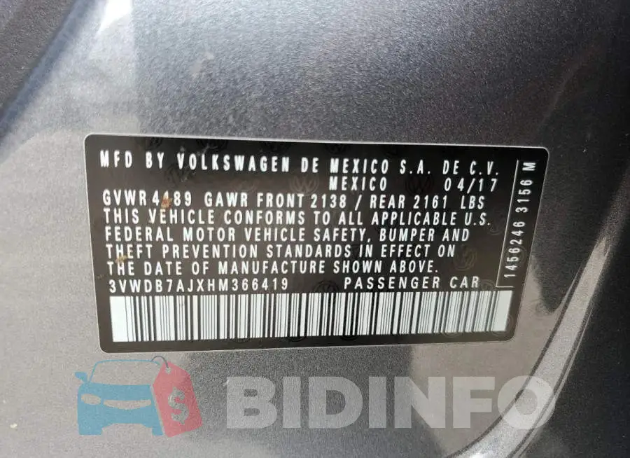 3VWDB7AJXHM366419 Photo# 10