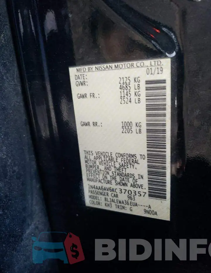 1N4AA6AV6KC370357 Photo# 10