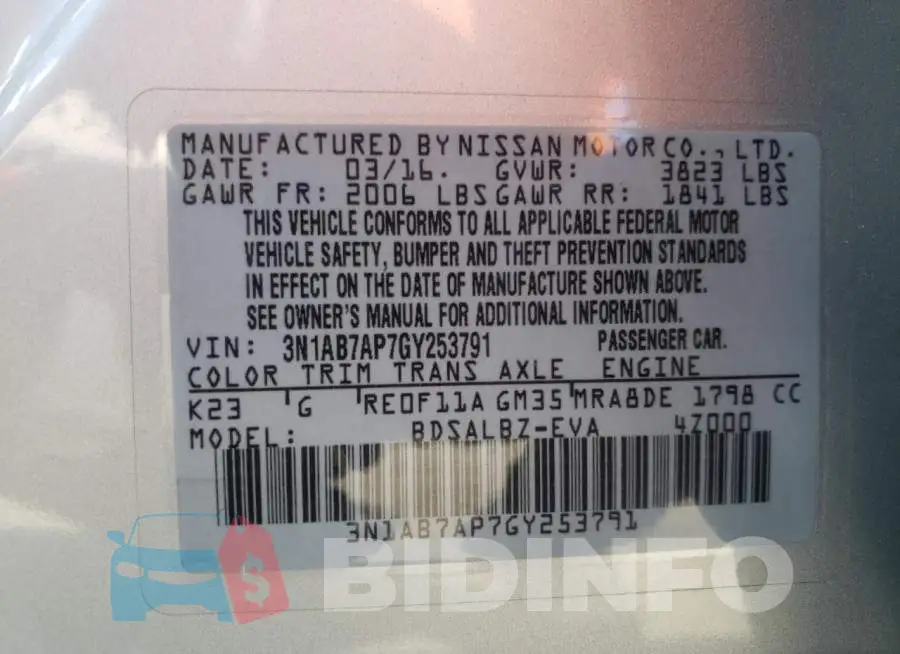 3N1AB7AP7GY253791 Photo# 12