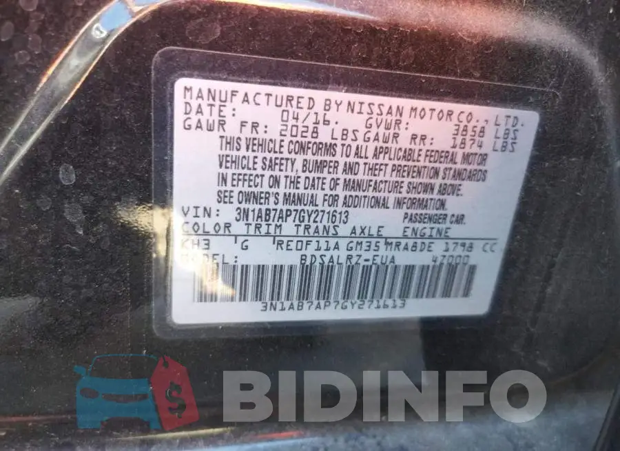 3N1AB7AP7GY271613 Photo# 10