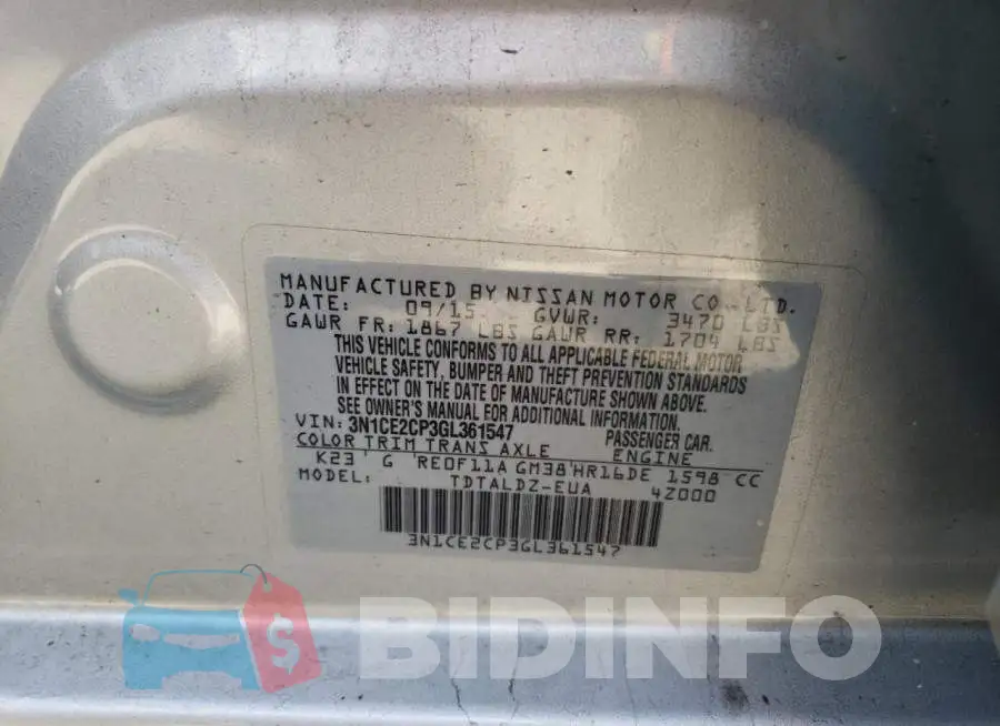 3N1CE2CP3GL361547 Photo# 10