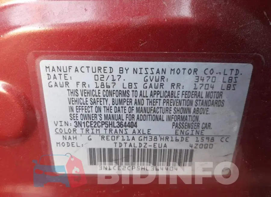 3N1CE2CP5HL364404 Photo# 10