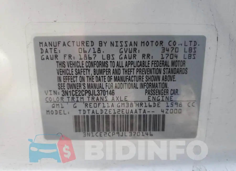 3N1CE2CP9JL370146 Photo# 10