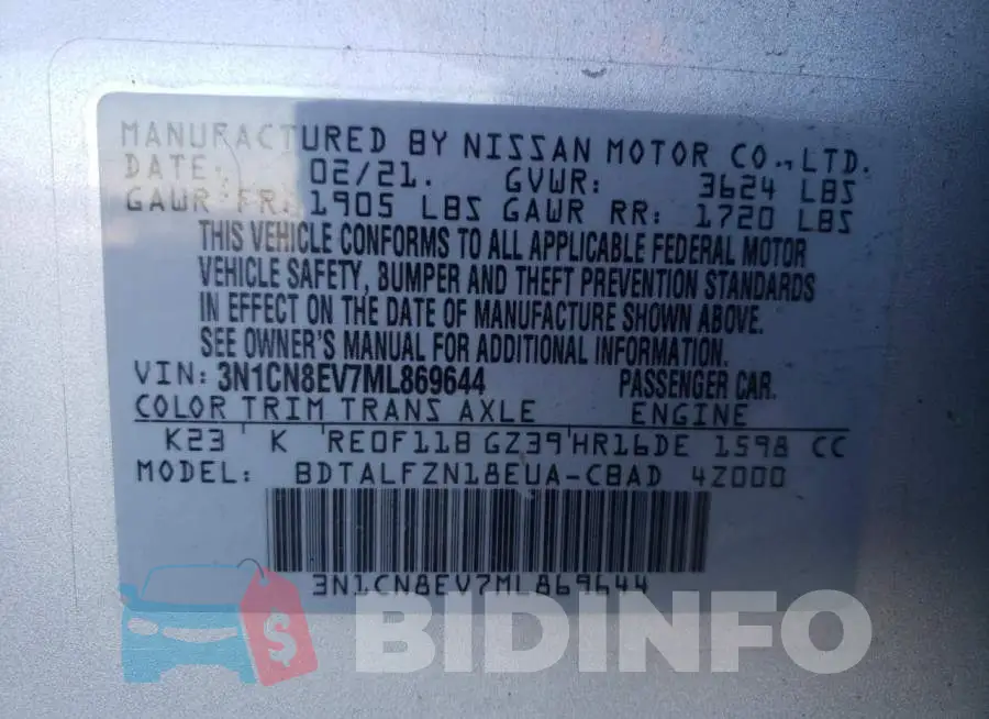 3N1CN8EV7ML869644 Photo# 10