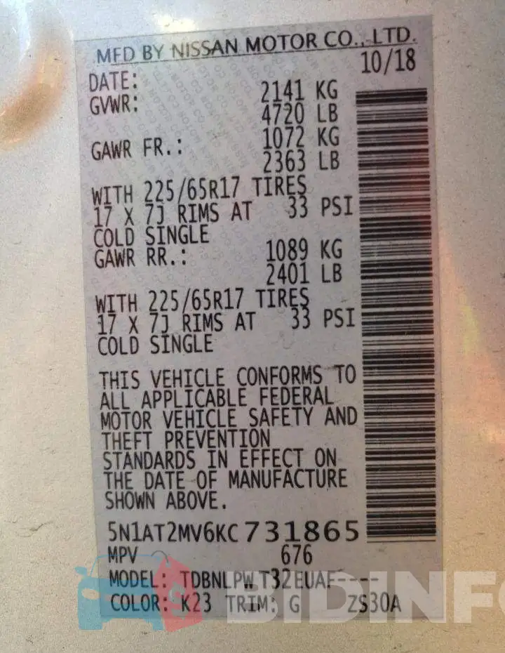 5N1AT2MV6KC731865 Photo# 10