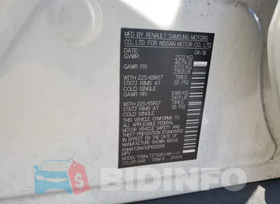 KNMAT2MV1GP691568 Photo# 10