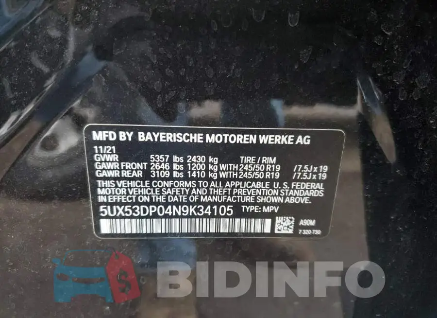 5UX53DP04N9K34105 Photo# 10