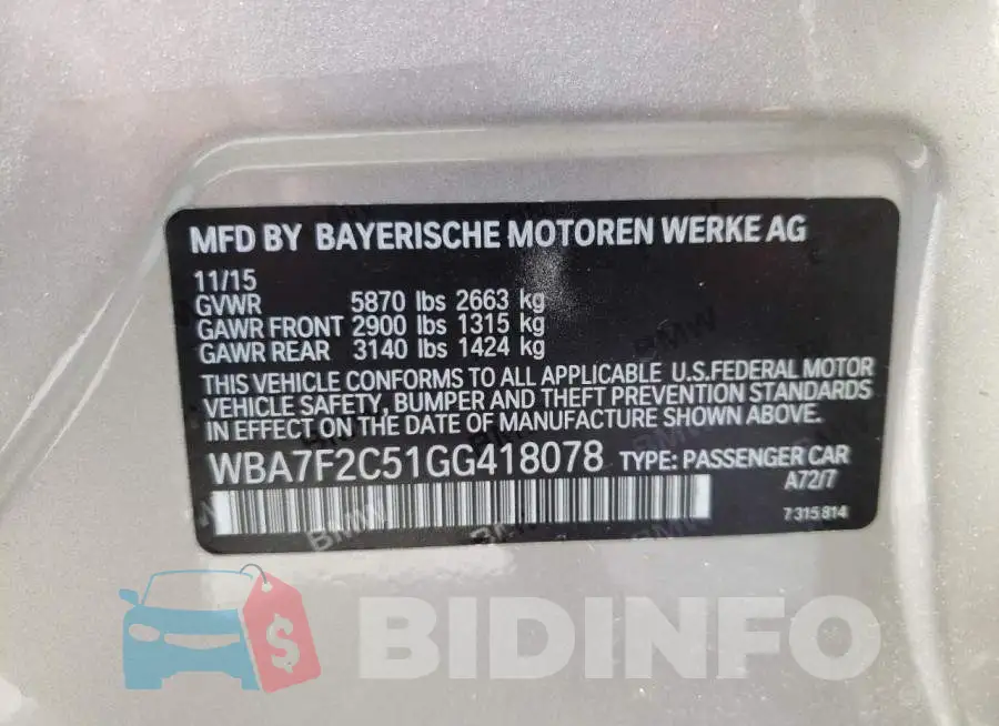 WBA7F2C51GG418078 Photo# 10