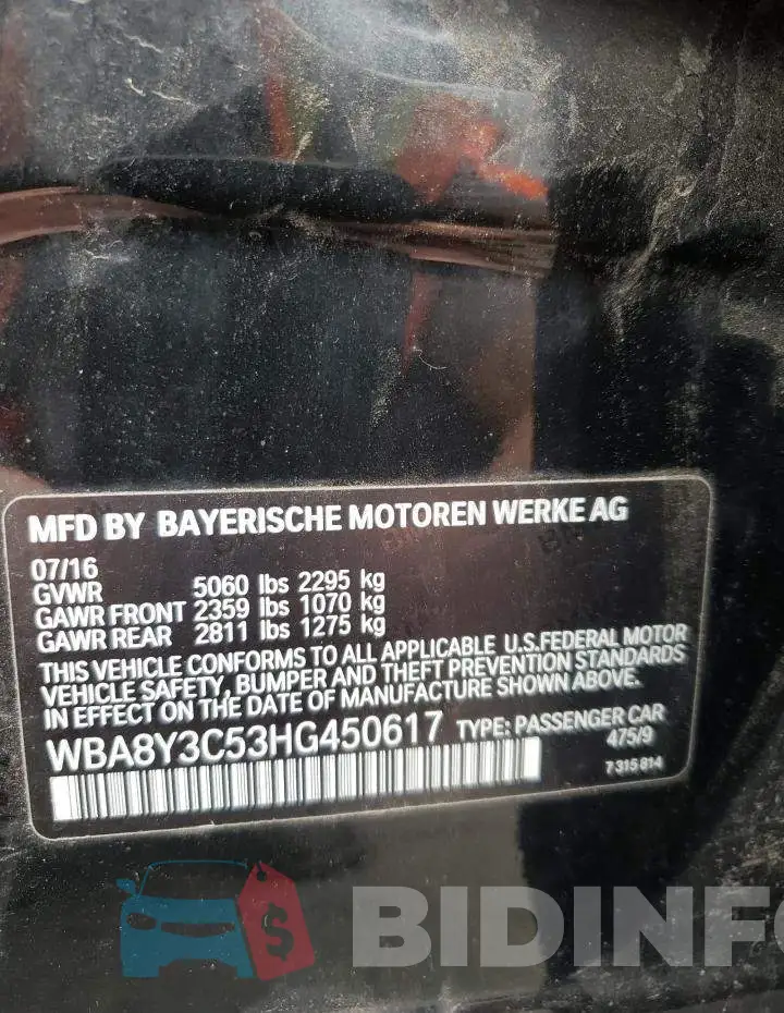 WBA8Y3C53HG450617 Photo# 10