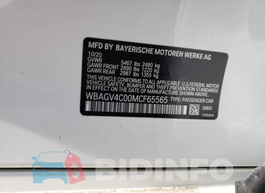WBAGV4C00MCF65565 Photo# 10