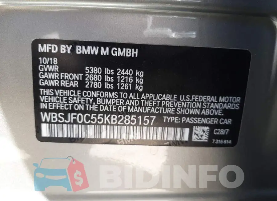 WBSJF0C55KB285157 Photo# 10