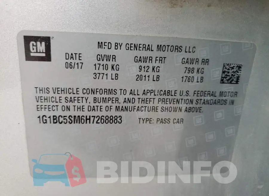 1G1BC5SM6H7268883 Photo# 10