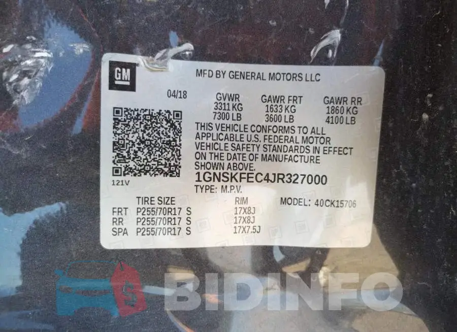 1GNSKFEC4JR327000 Photo# 10