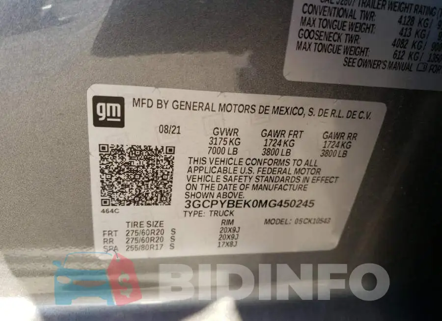 3GCPYBEK0MG450245 Photo# 12