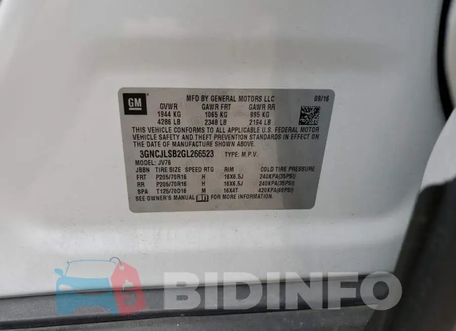 3GNCJLSB2GL266523 Photo# 13