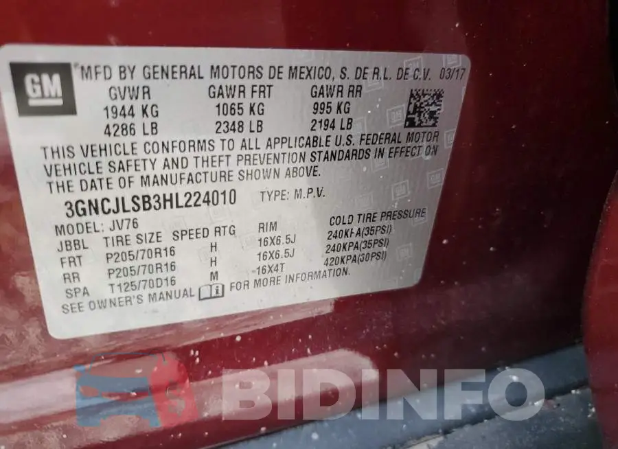 3GNCJLSB3HL224010 Photo# 10