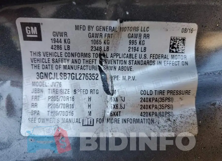 3GNCJLSB7GL276352 Photo# 10