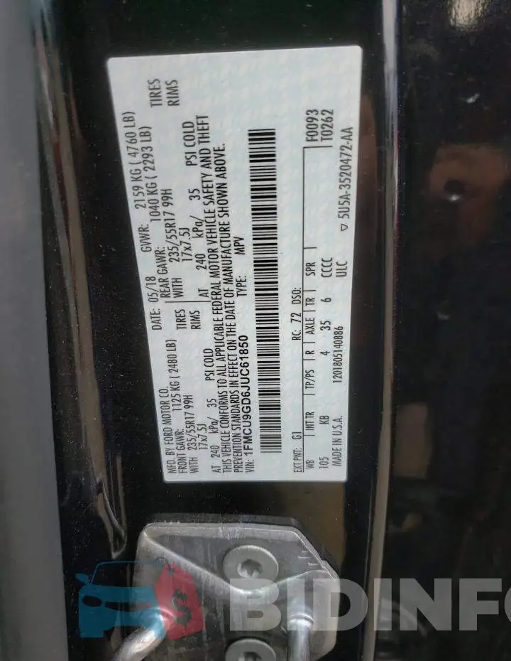 1FMCU9GD6JUC61850 Photo# 10