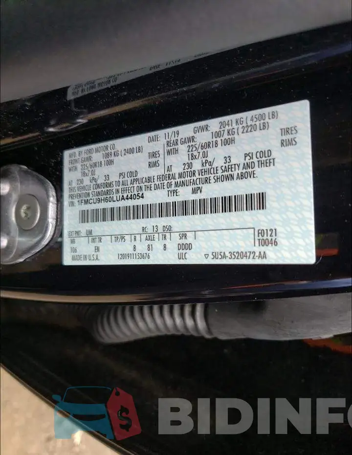 1FMCU9H60LUA44054 Photo# 10