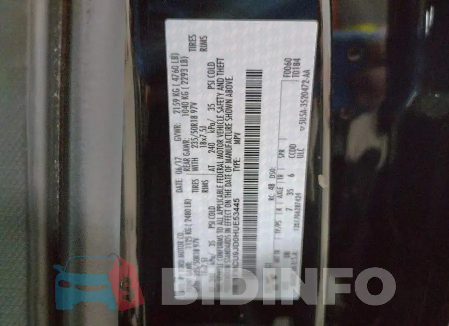 1FMCU9JD0HUE53445 Photo# 10