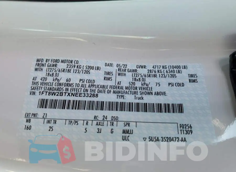 1FT8W2BTXNEE33288 Photo# 10