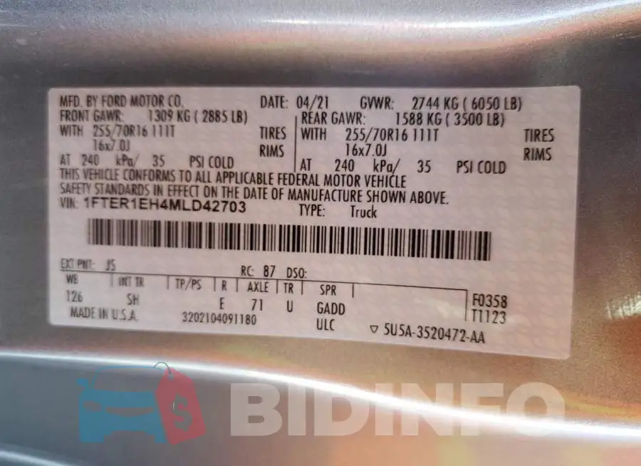 1FTER1EH4MLD42703 Photo# 12