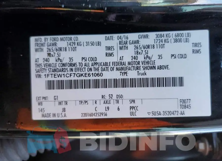 1FTEW1CF7GKE61060 Photo# 12