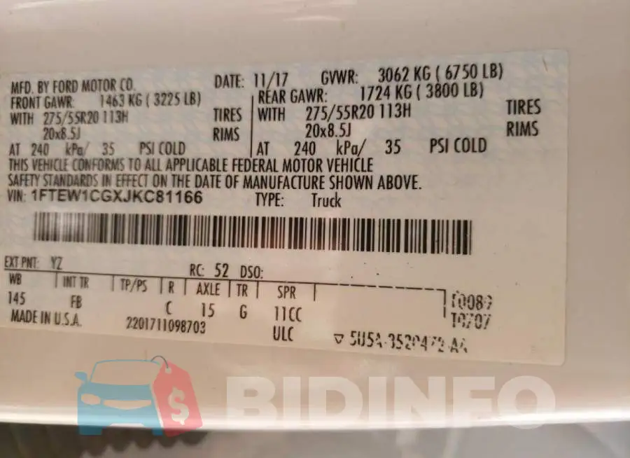 1FTEW1CGXJKC81166 Photo# 10