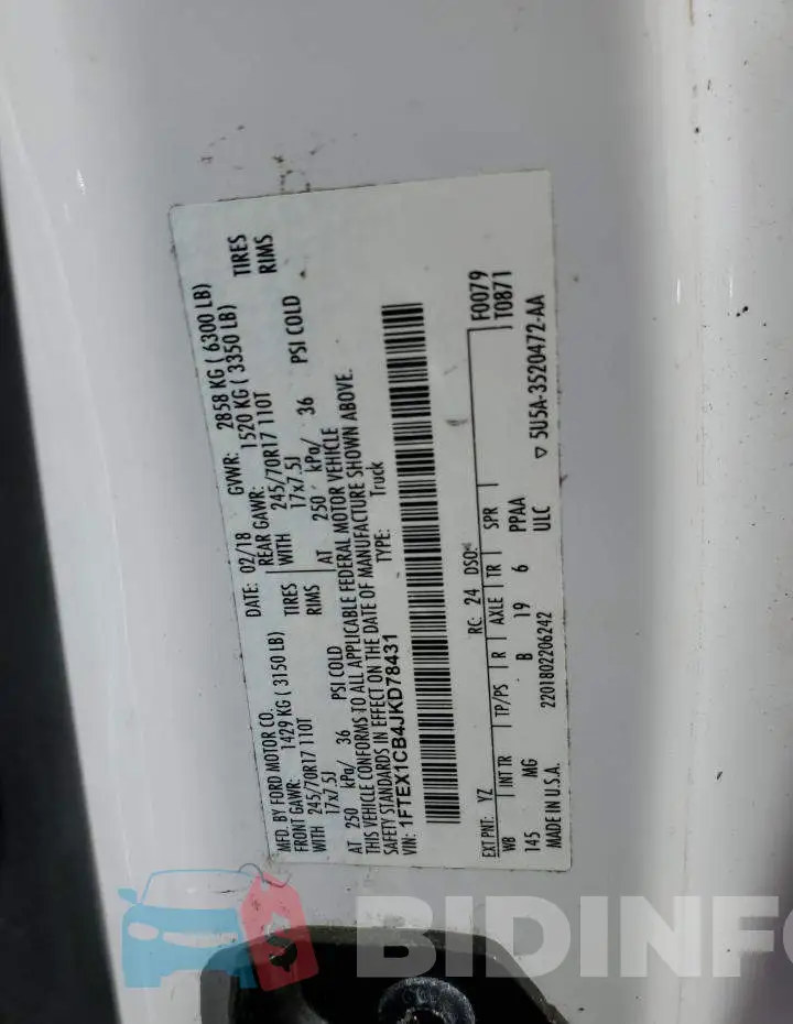 1FTEX1CB4JKD78431 Photo# 10