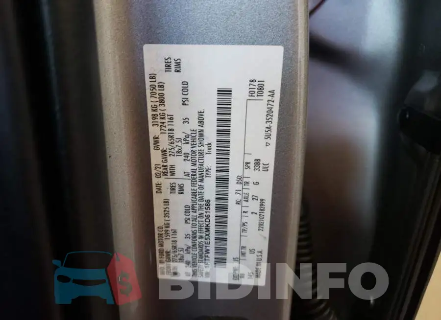 1FTFW1E5XMKD61586 Photo# 10